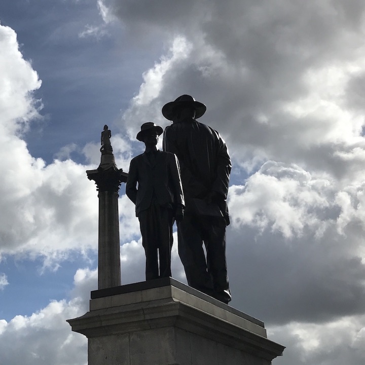 Samson Kambalu's Chilembwe / Chorley Antelope '22 Fourth Plinth roughly equal height with Nelson's column in the short distance