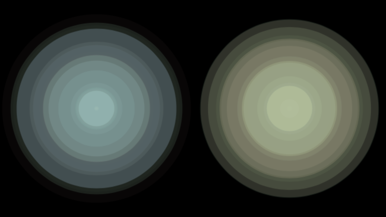 Mitchell's vs. Euler's: Randomly sized, semiopaque, pale colored concentric circles